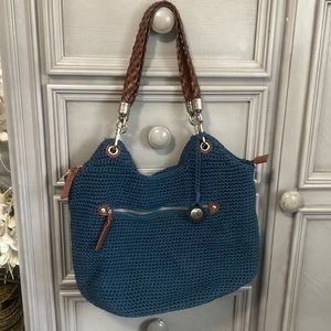 The Sak Blue Hobo Crochet Purse with Leather Straps